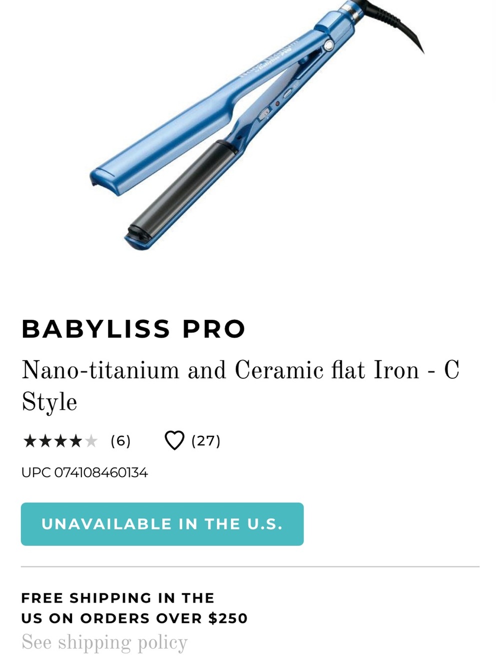 BaBylissPRO Nano Titanium curved iron — Metallic Blue